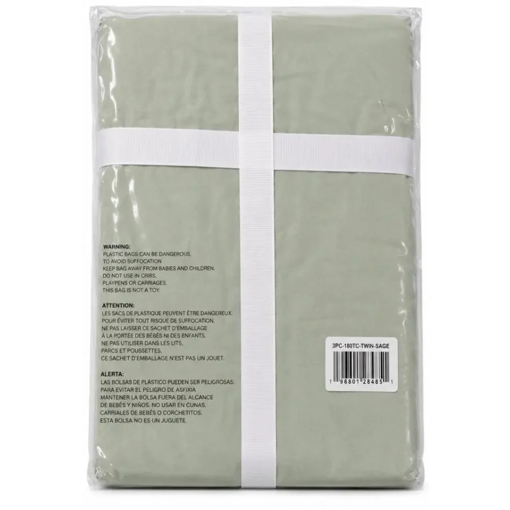NEW 100% Cotton Twin Sheet Set Soft Finish Percale Sage Green 3 Piece